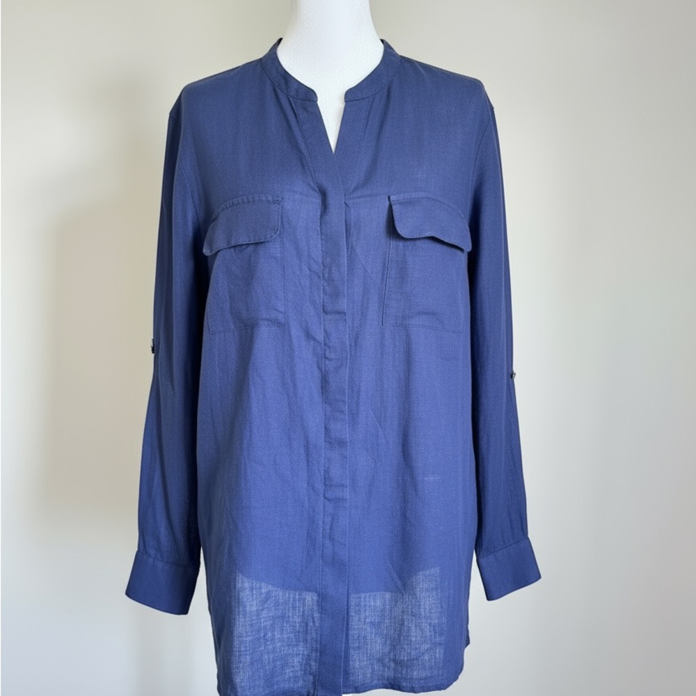 Talbots Navy Blouse with Pocket Detail - Picture 2 of 5